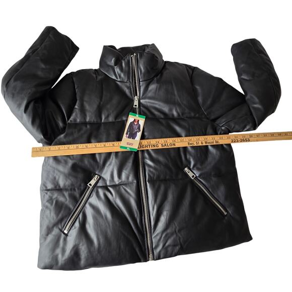New Levi Strauss Faux Leather Short Puffer Zip up Black Women's Jacket Size XL - Picture 11 of 11